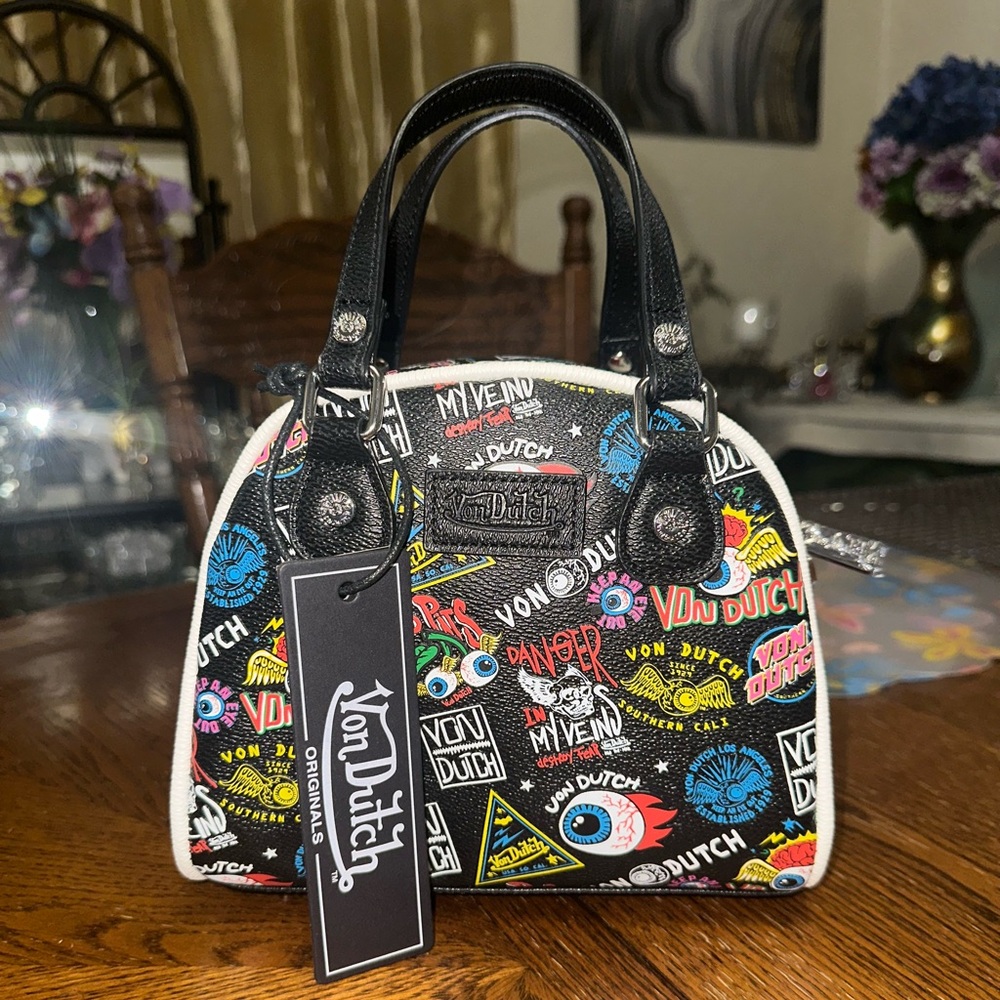 Von Dutch Black Multicolor Graphic Bag